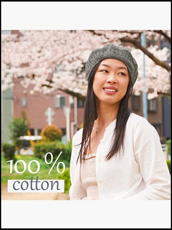 Hand Knit 100% Cotton Crochet Beret Hat - Bohemian Style Summer Beanie Unisex main image 4